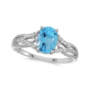 Oval Blue Topaz and Diamond Cocktail Ring 14K White Gold 1.62tcw - All