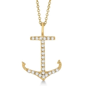 Anchor Shaped Diamond Pendant Necklace 14k Yellow Gold 0.30ct - All