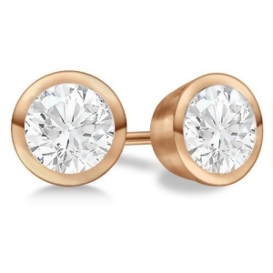 Round Diamond Stud Earrings Bezel Setting In 18K Rose Gold - All