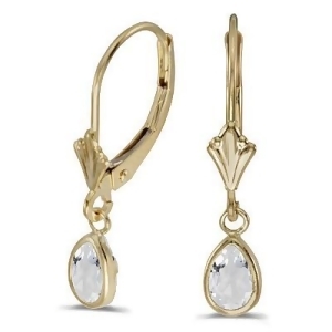 White Topaz Dangling Drop Lever-Back Earrings 14K Yellow Gold 1.00ct - All