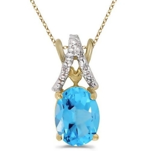 Blue Topaz and Diamond Solitaire Pendant 14k Yellow Gold 1.60tcw - All