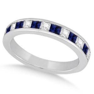 Channel Blue Sapphire and Diamond Wedding Ring Platinum 0.70ct - All