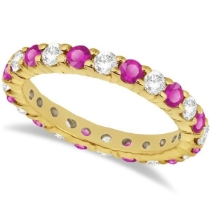 Eternity Diamond and Pink Sapphire Ring Band 14k Yellow Gold 2.35ct - All