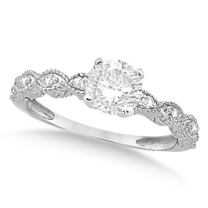 Petite Antique-Design Diamond Engagement Ring 14k White Gold 1.00ct - All
