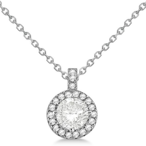 Diamond Halo Pendant Necklace Round Solitaire 14k White Gold 2.00ct - All