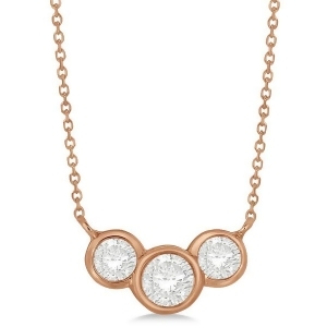 Three Stone Bezel Set Diamond Pendant Necklace 14k Rose Gold 1.00 ct - All