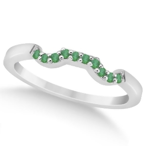 Pave Set Green Emerald Contour Wedding Band 18k White Gold 0.12ct - All