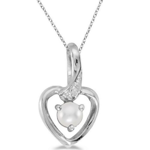 Pearl and Diamond Heart Pendant Necklace 14k White Gold - All