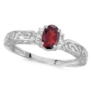 Oval Ruby and Diamond Filigree Antique Style Ring 14k White Gold - All