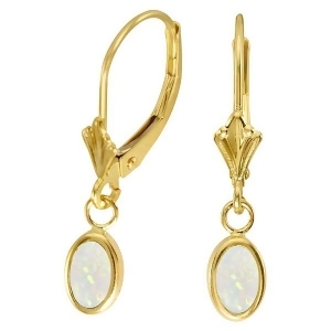 Oval Opal Bezel Leverback Earrings in 14K Yellow Gold 0.54ct - All