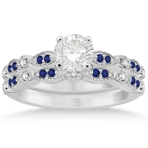 Blue Sapphire and Diamond Marquise Bridal Set 14k White Gold 0.49ct - All