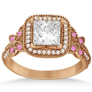 Pink Sapphire Accent Butterfly Engagement Ring 14k Rose Gold 0.34ct - All