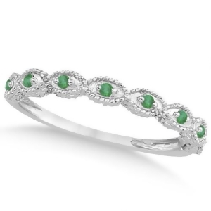 Antique Marquise Shape Pave Emerald Wedding Ring Palladium 0.18ct - All