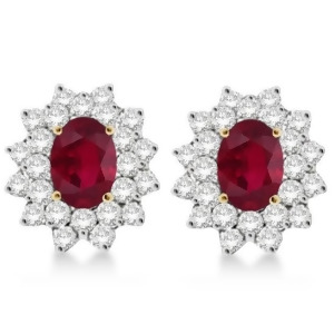 Diamond and Oval Cut Ruby Earrings 14k Yellow Gold 3.00ctw - All