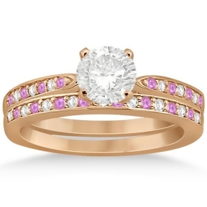 Pink Sapphire and Diamond Engagement Ring Set 14k Rose Gold 0.55ct - All