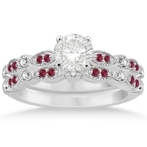 Ruby and Diamond Marquise Bridal Set Platinum 0.41ct - All