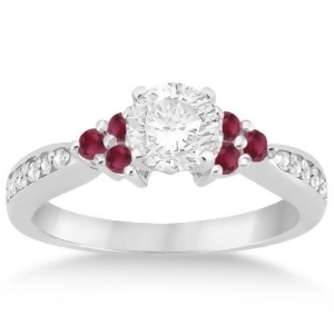 Floral Diamond and Ruby Engagement Ring Setting 14k White Gold 0.30ct - All