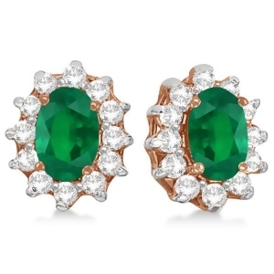 Oval Emerald and Diamond Accented Earrings 14k Rose Gold 2.05ct - All