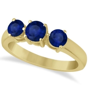 Three Stone Round Blue Sapphire Gemstone Ring 14k Yellow Gold 1.50ct - All