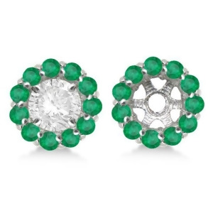 Round Emerald Earring Jackets for 7mm Studs 14K White Gold 1.32ct - All