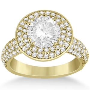 Pave Diamond Double Halo Engagement Ring 18k Yellow Gold 1.09ct - All