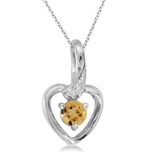 Round Citrine and Diamond Heart Pendant Necklace 14k White Gold - All
