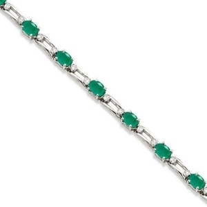 Diamond and Oval Cut Emerald Link Bracelet 14k White Gold 7.50ctw - All