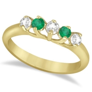 Five Stone Diamond and Emerald Wedding Band 18kt Yellow Gold 0.54ct - All
