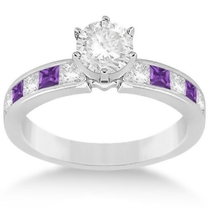 Channel Amethyst and Diamond Engagement Ring 14k White Gold 0.60ct - All