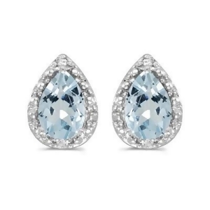 Pear Aquamarine and Diamond Stud Earrings 14k White Gold 1.20ct - All