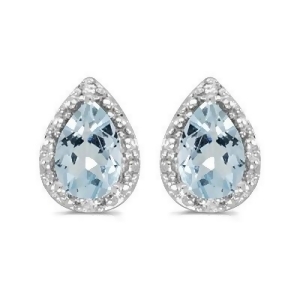 Pear Aquamarine and Diamond Stud Earrings 14k White Gold 1.20ct - All