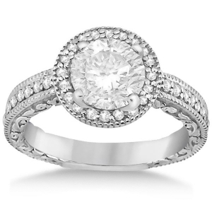 Filigree Carved Halo Diamond Engagement Ring 14k White Gold 0.30ct - All