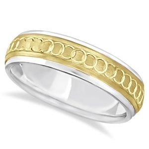 Infinity Wedding Band For Men Fancy Carved 14k Two Tone Gold 5mm - All