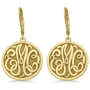 Stylized Initial Circle Monogram Earrings in 14k Yellow Gold - All