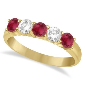 Five Stone Diamond and Ruby Ring 14k Yellow Gold 1.08ctw - All