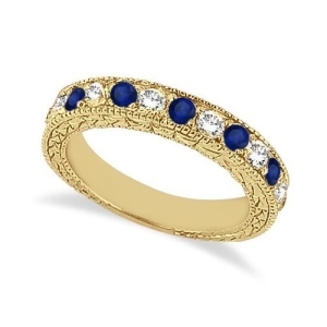 Antique Diamond and Blue Sapphire Wedding Ring 14kt Yellow Gold 1.05ct - All