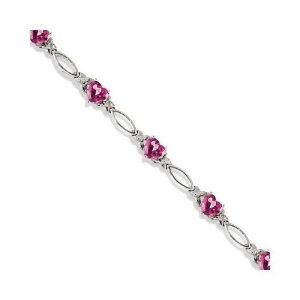 Heart Shaped Pink Topaz and Diamond Link Bracelet 14k White Gold 3.00ctw - All