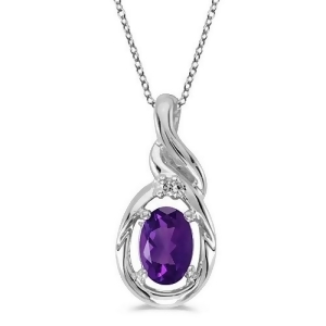 Oval Amethyst and Diamond Pendant Necklace 14k White Gold 0.45ct - All