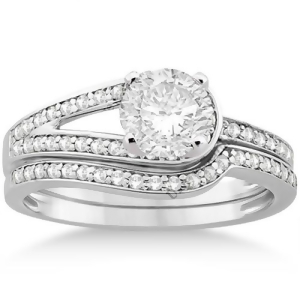 Love Knot Diamond Engagement Ring Set 14k White Gold 0.32ct - All
