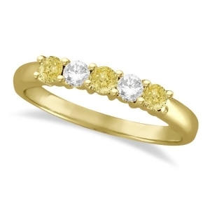 Five Stone White and Fancy Yellow Diamond Ring 14k Yellow Gold 0.50ctw - All