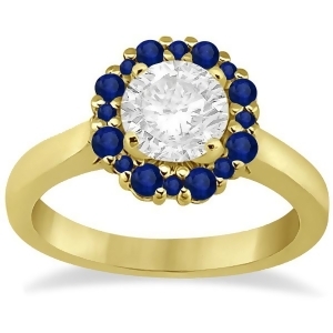 Prong Set Halo Blue Sapphire Engagement Ring 14k Yellow Gold 0.68ct - All