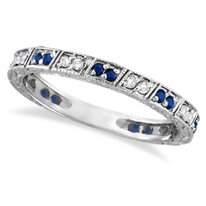 Blue Sapphire and Diamond Filigree Ring Anniversary Band 14k White Gold - All