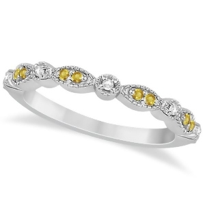 Yellow Sapphire and Diamond Marquise Wedding Band 18k White Gold 0.25ct - All