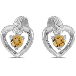 0.20Ct Round Citrine and Diamond Heart Earrings 14k White Gold - All