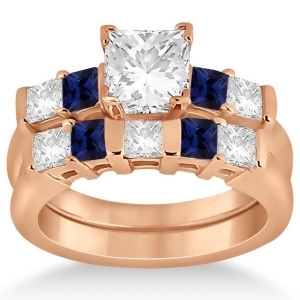 5 Stone Diamond and Blue Sapphire Bridal Set 18k Rose Gold 1.02ct - All