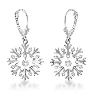 Snowflake Shaped Dangle Drop Diamond Earrings 14K White Gold 0.30ct - All