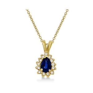 Pear Sapphire and Diamond Pendant Necklace 14k Yellow Gold 0.70ct - All