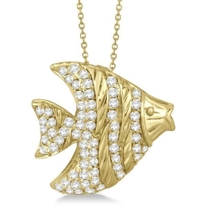 Pave Diamond Fish Pendant Necklace 14K Yellow Gold 0.64ct - All