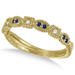 Vintage Stackable Diamond and Blue Sapphire Ring 14k Yellow Gold 0.15ct - All