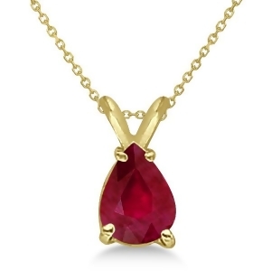 Pear Cut Ruby Solitaire Pendant Necklace 14K Yellow Gold 0.75ct - All